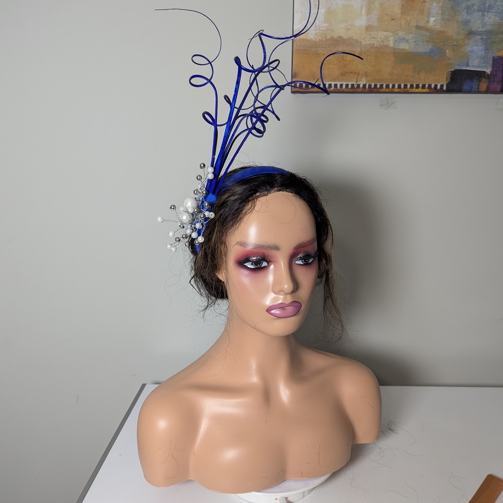 Blue Quill Fascinator with Pearls